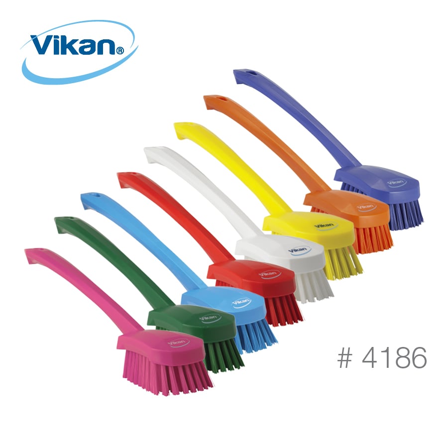 Vikan Long Handle Scrub Brush, Stiff, 4186